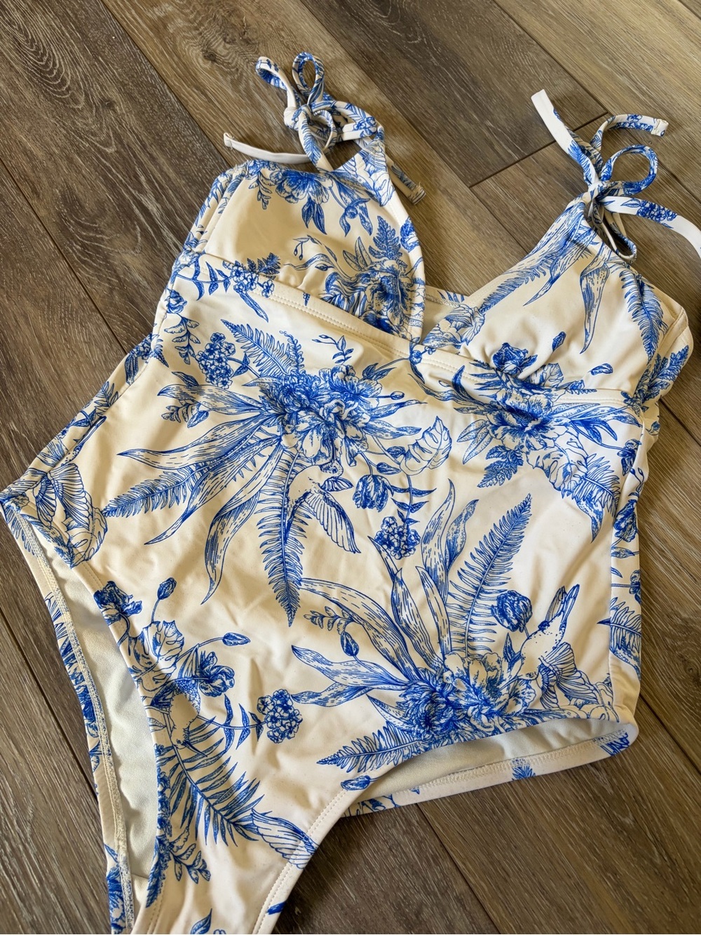 Kona Sol White One-Piece Swimsuit with Blue Floral Print - Picture 3 of 7